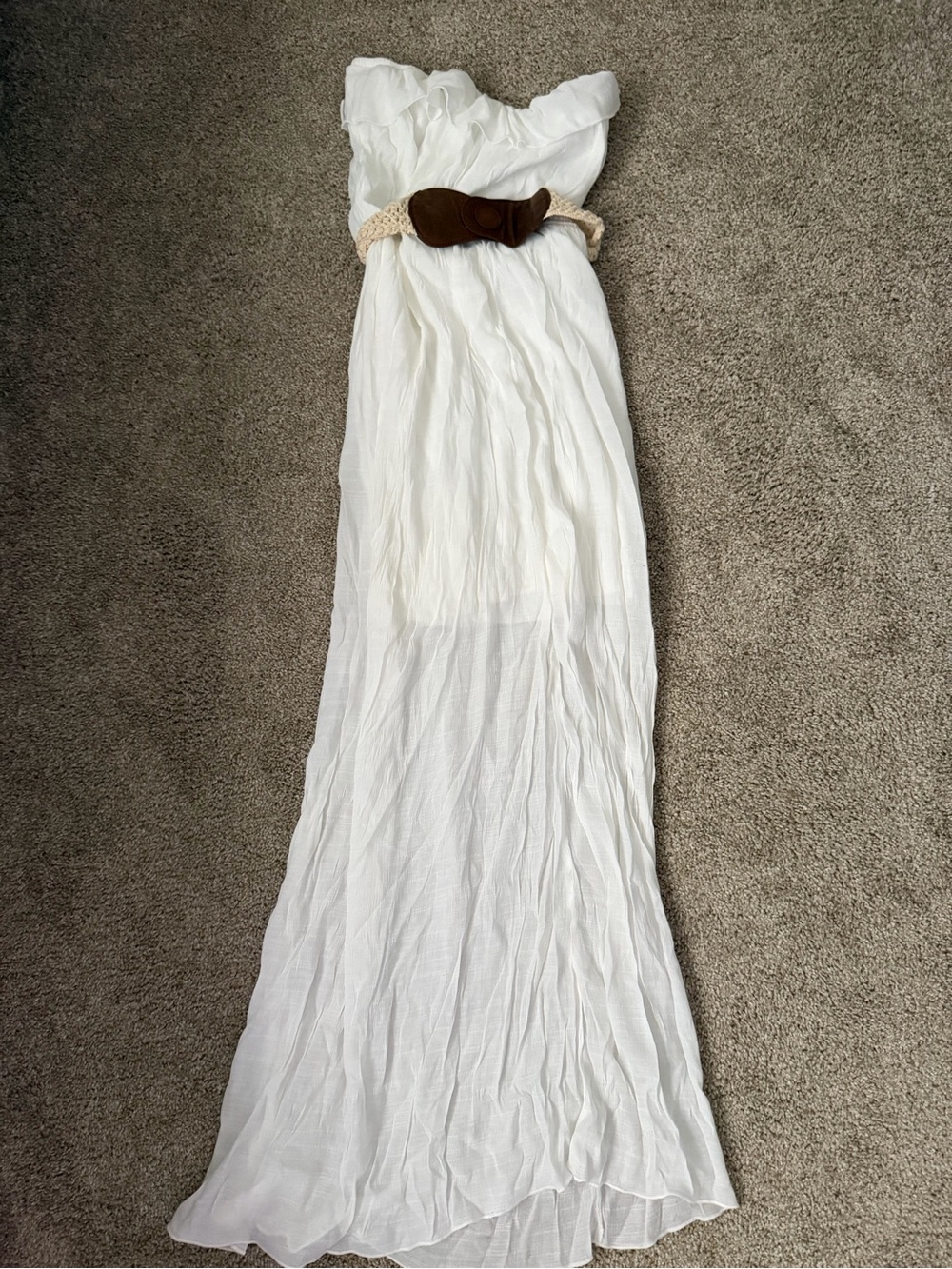 Truly Me White Strapless Maxi Dress with Brown Belt
